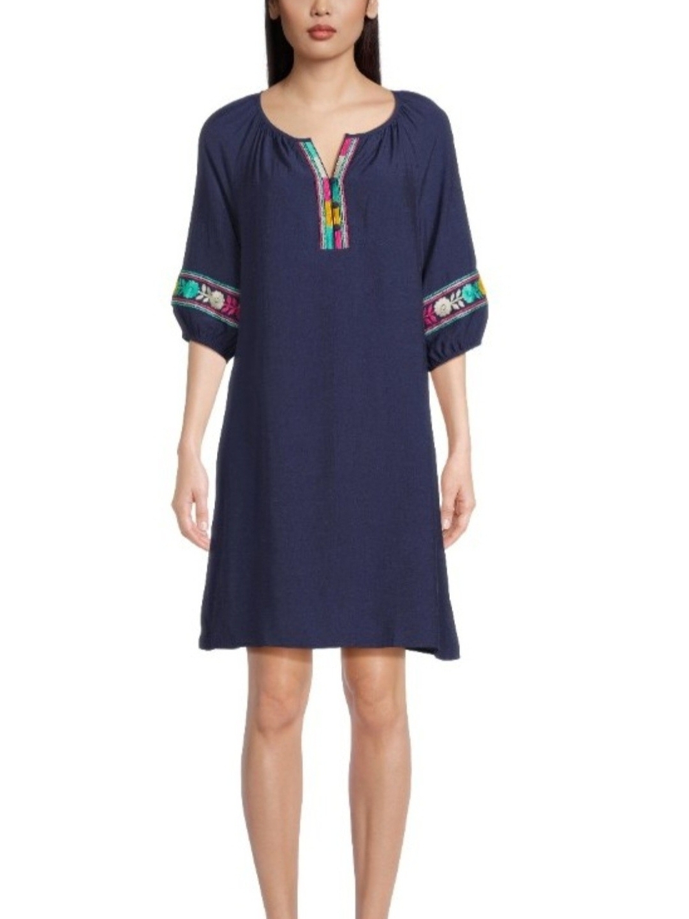 The Pioneer Woman Navy Embroidered Midi Dress with Multicolor Accents